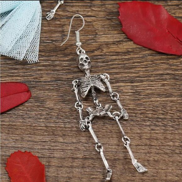 SKELETON COUPLE cute fun whimsical novelty halloween earrings - Picture 3 of 8